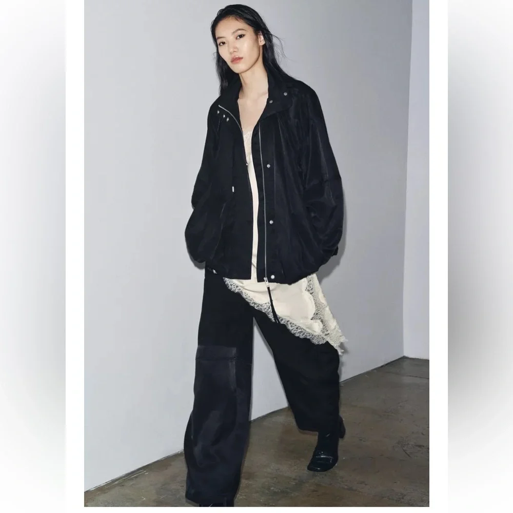 Zara ZW COLLECTION FLOWY PANTS linen blend black Sz XL - Picture 5 of 14